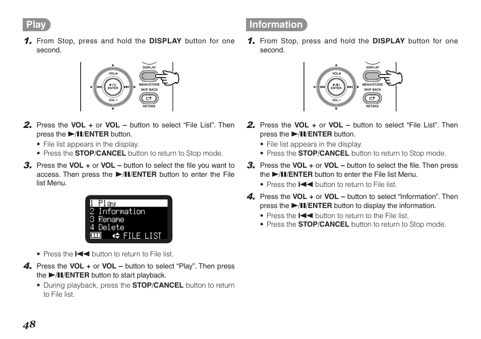 48 play, Information | Marantz PMD620MKII User Manual | Page 60 / 96