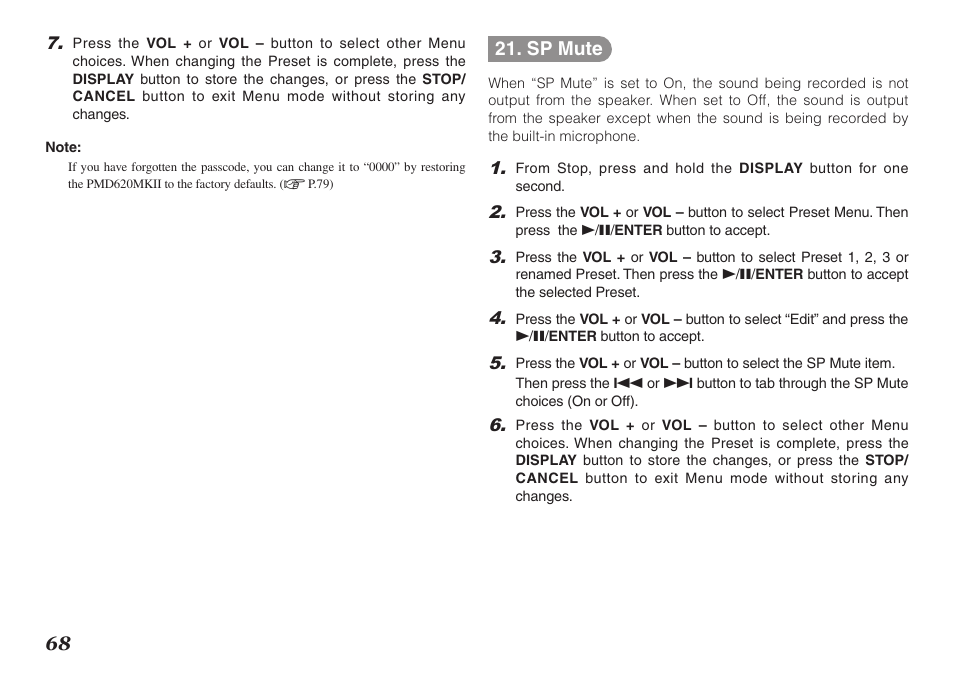 Sp mute | Marantz PMD620MKII User Manual | Page 80 / 96