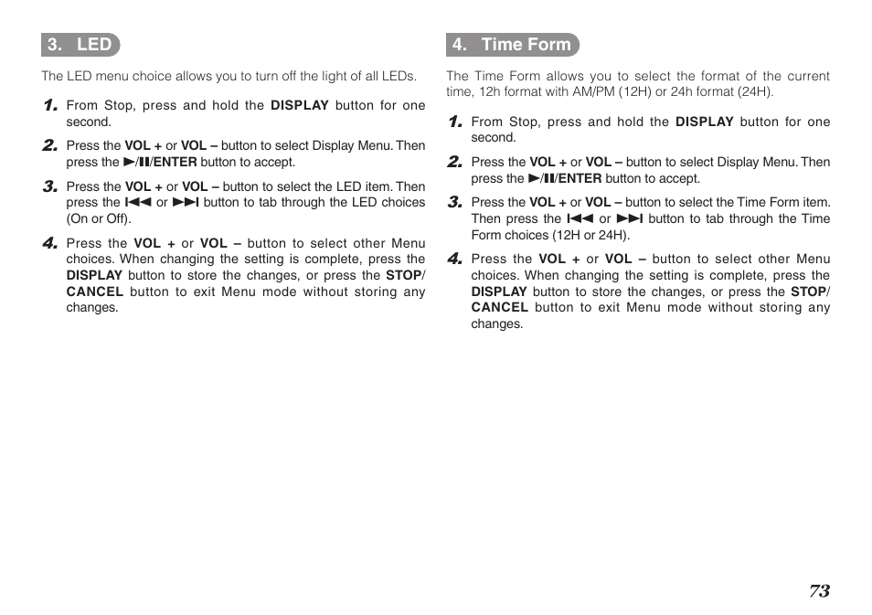 73 3. led, Time form | Marantz PMD620MKII User Manual | Page 85 / 96