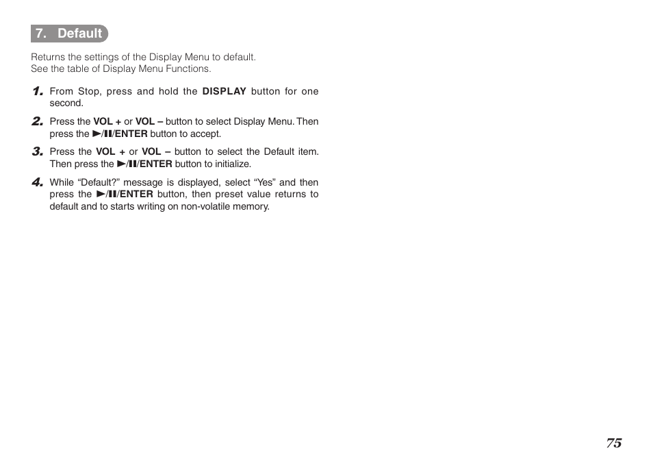 75 7. default | Marantz PMD620MKII User Manual | Page 87 / 96