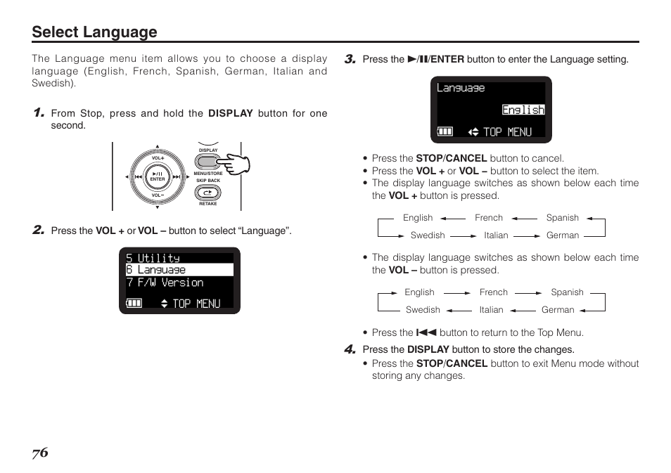 Select language | Marantz PMD620MKII User Manual | Page 88 / 96