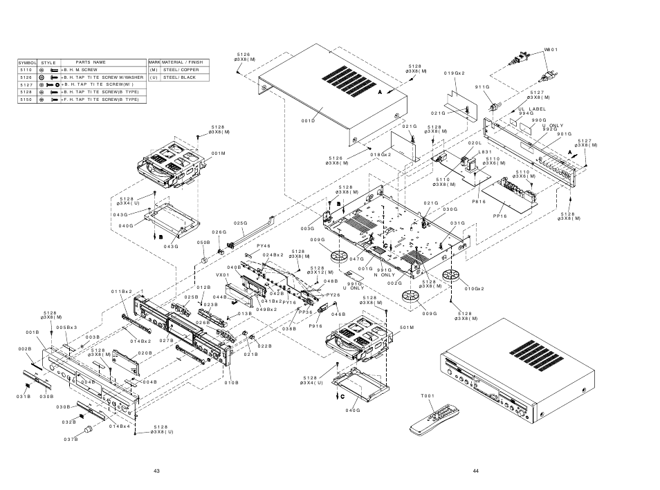 Exploded view and parts list | Marantz MAR770 User Manual | Page 40 / 45