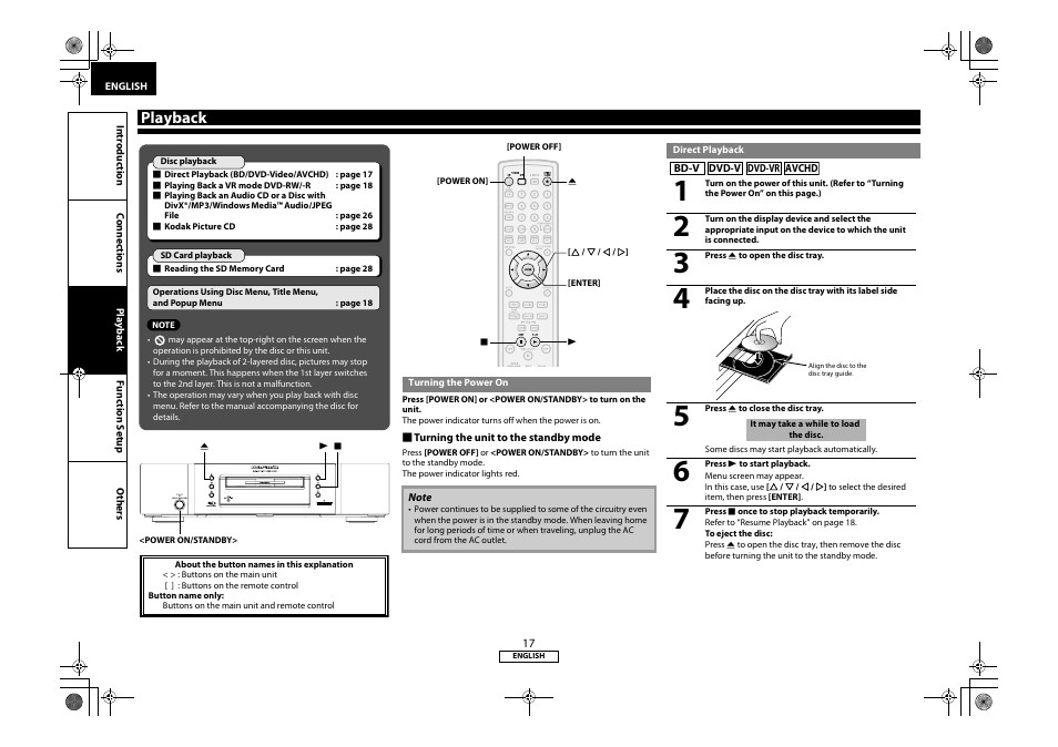 Playback, Turning the power on direct playback | Marantz 541110331126M User Manual | Page 20 / 53