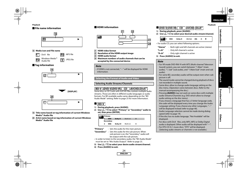 Selecting the format of audio and video, Selecting audio streams/channels | Marantz 541110331126M User Manual | Page 27 / 53