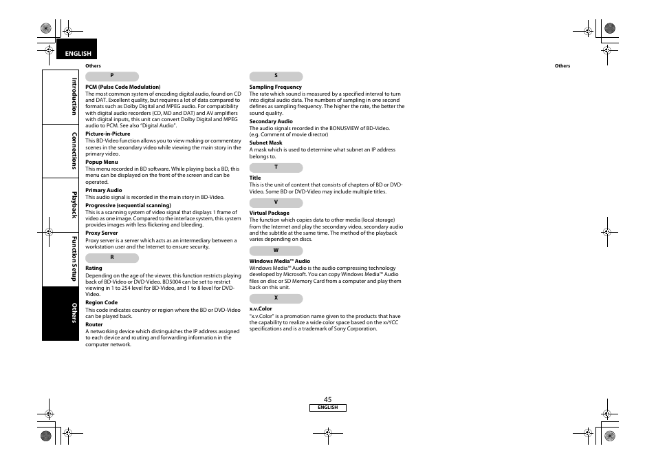 See also “sampling frequency” and | Marantz 541110331126M User Manual | Page 48 / 53