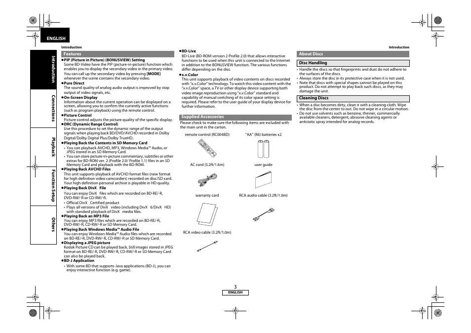 Features supplied accessories about discs, Disc handling cleaning discs | Marantz 541110331126M User Manual | Page 6 / 53