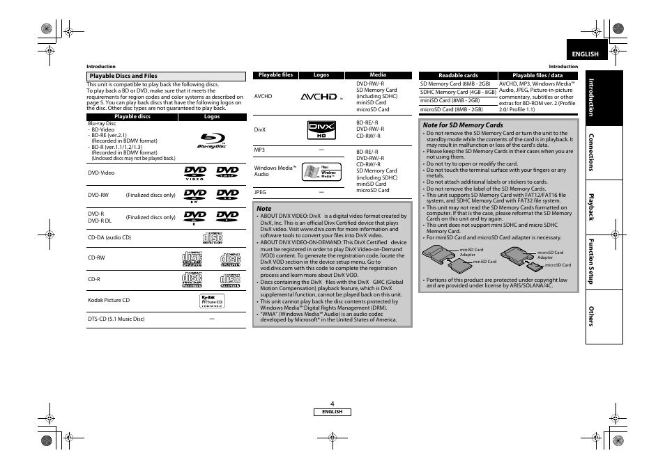 Playable discs and files, Ge 4 | Marantz 541110331126M User Manual | Page 7 / 53