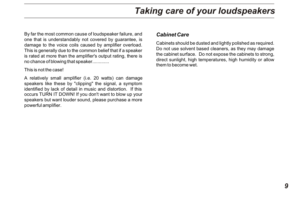 Taking care of your loudspeakers | Marantz MS308 User Manual | Page 9 / 12