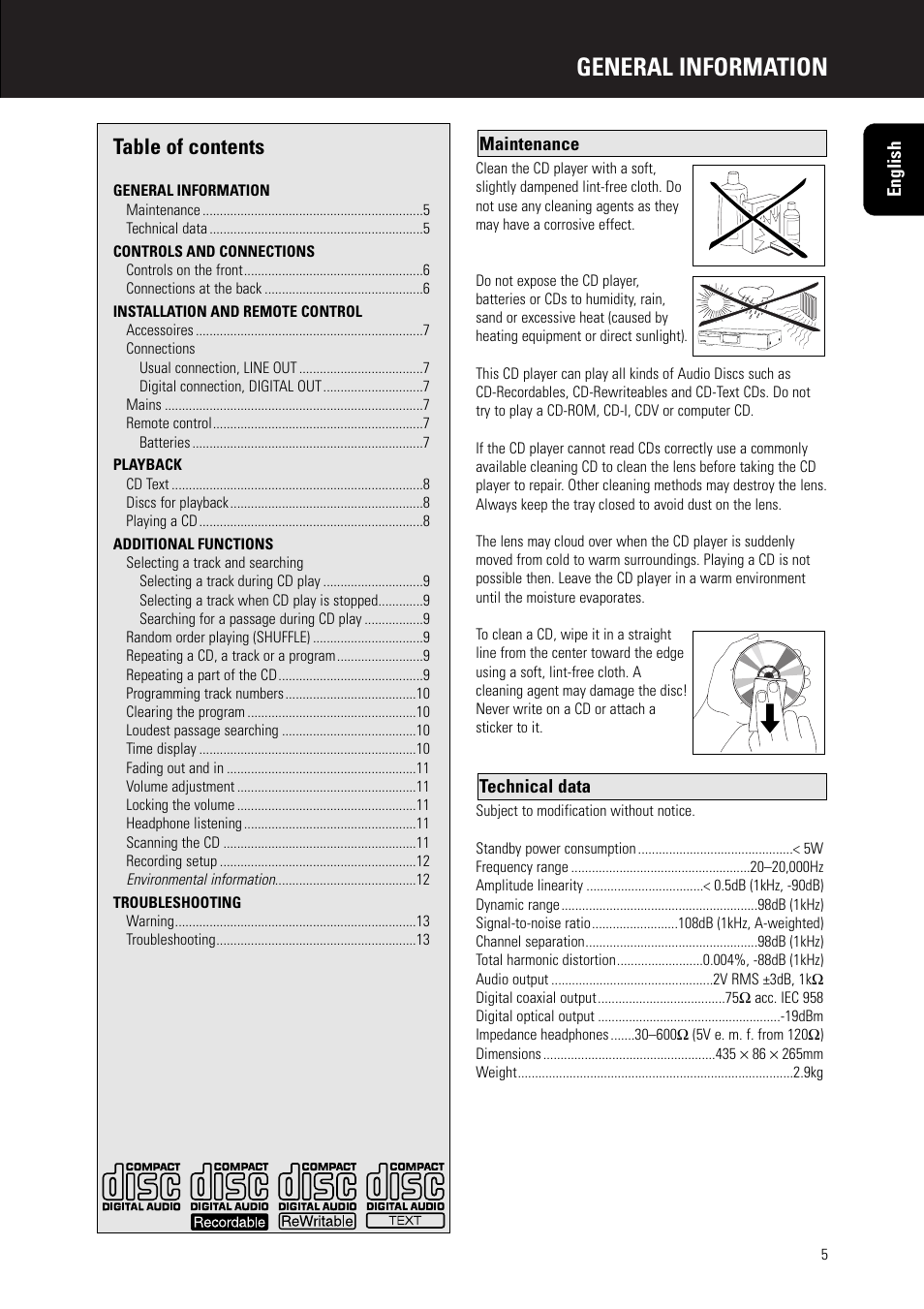 Marantz CD5000 User Manual | Page 5 / 14