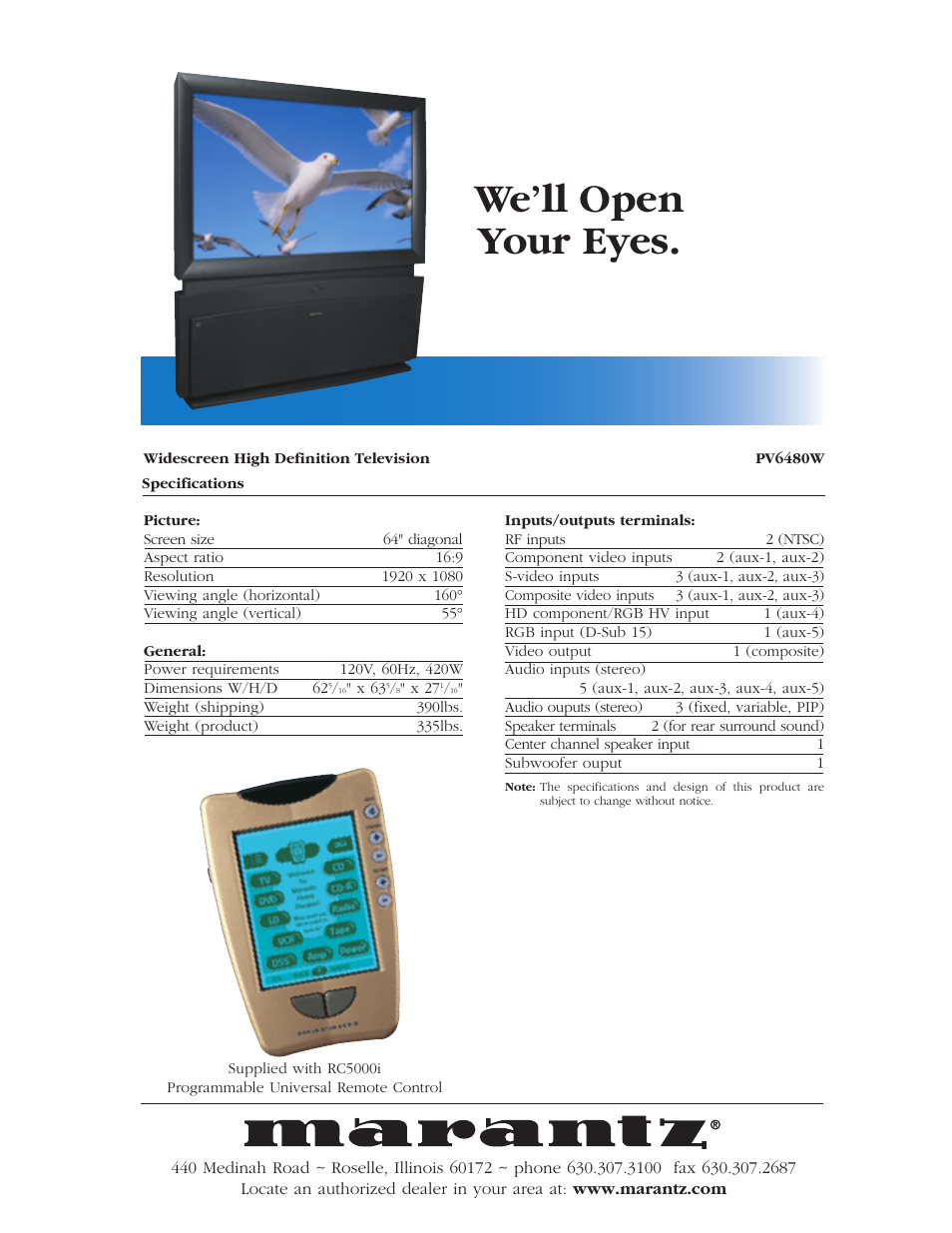 We’ll open your eyes | Marantz PV6480W User Manual | Page 2 / 2