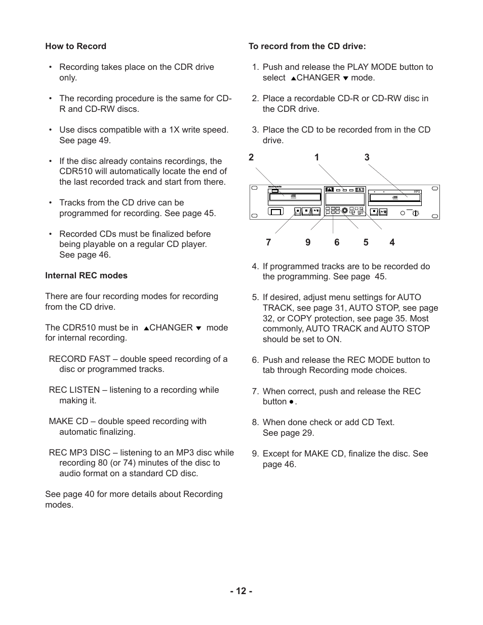 Marantz CDR510 User Manual | Page 12 / 57