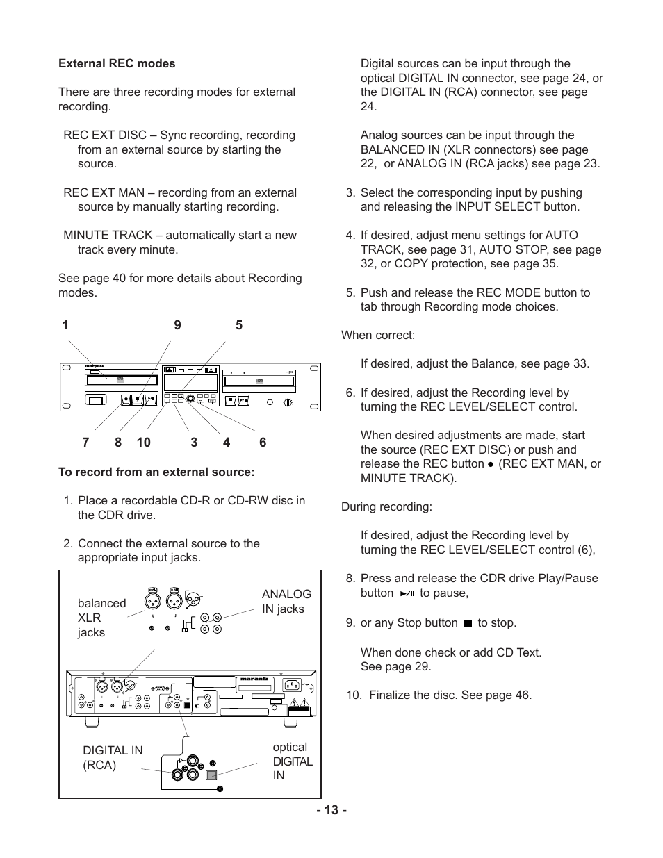 Marantz CDR510 User Manual | Page 13 / 57