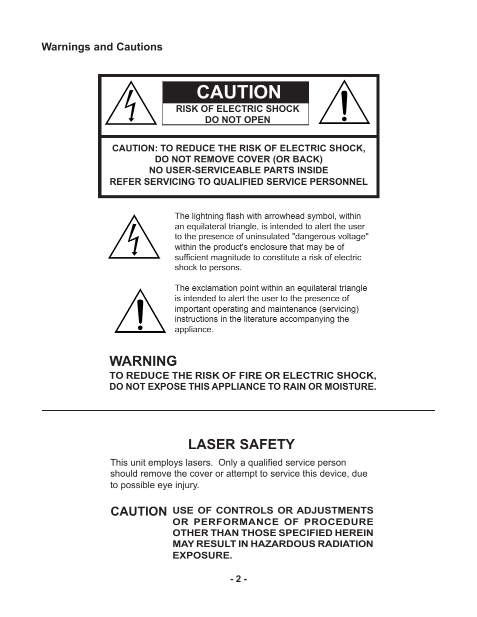 Caution, Warning, Laser safety | Marantz CDR510 User Manual | Page 2 / 57