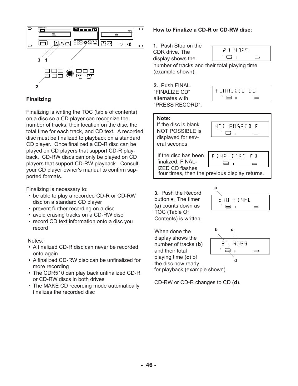 B c d | Marantz CDR510 User Manual | Page 46 / 57