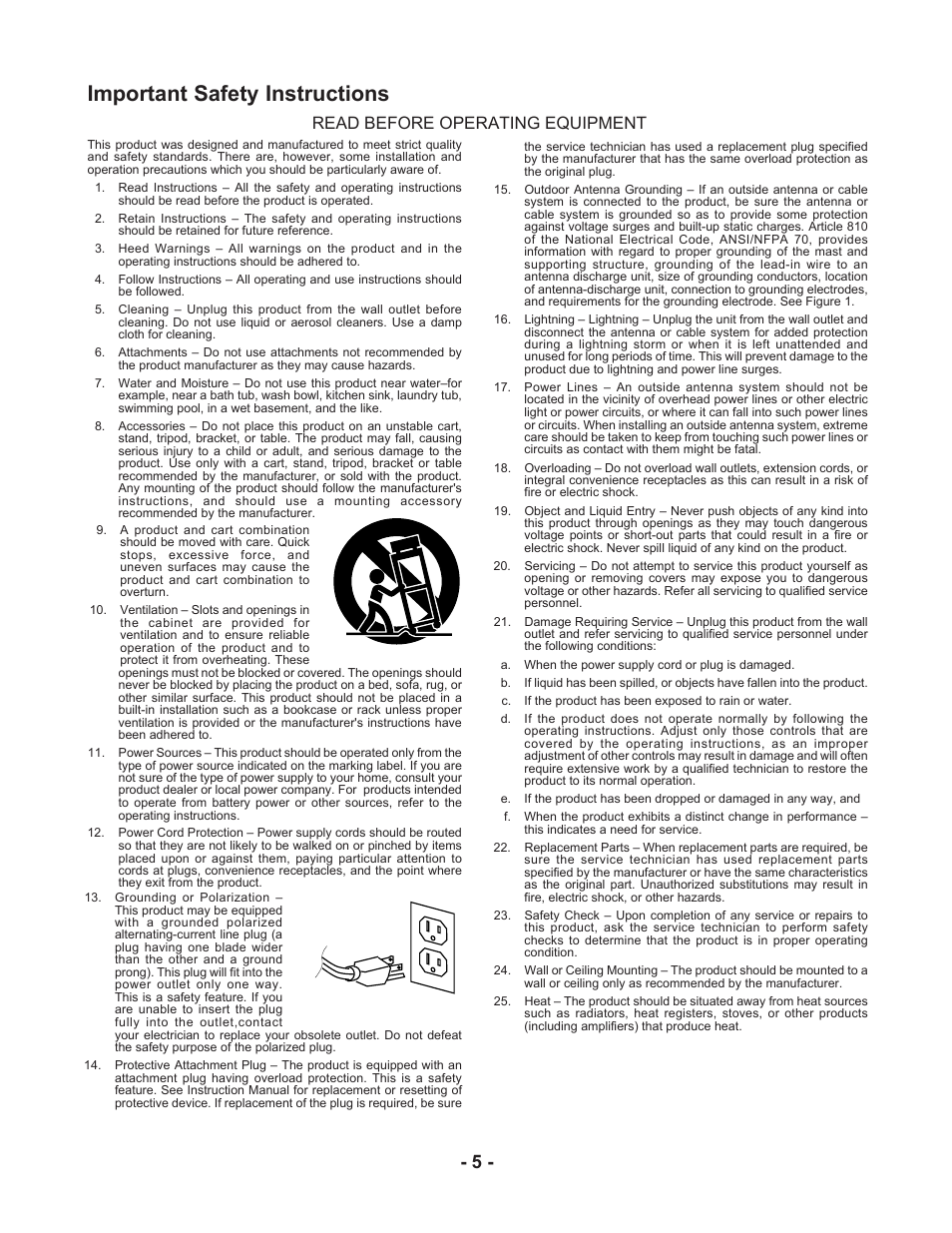 Important safety instructions, Read before operating equipment | Marantz CDR510 User Manual | Page 5 / 57