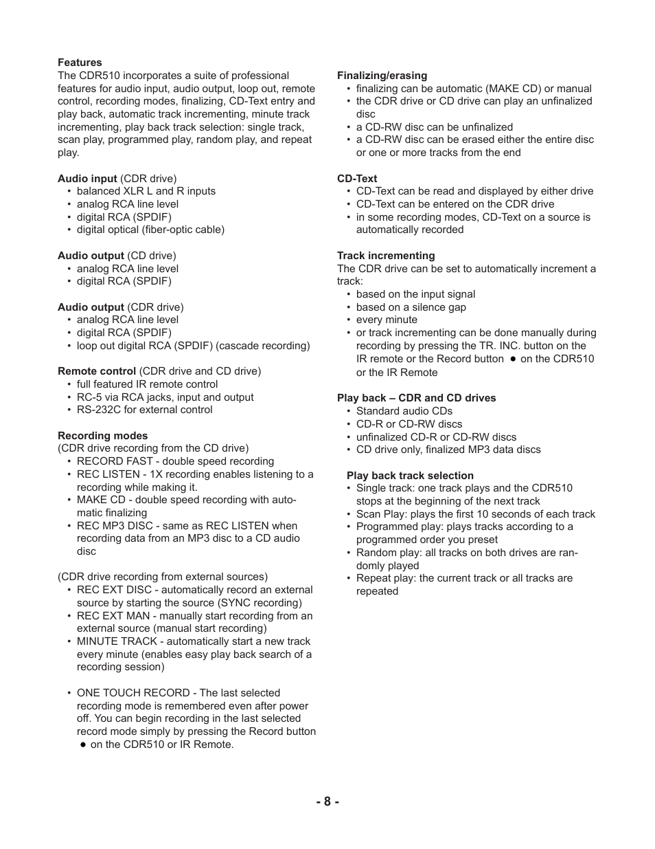 Marantz CDR510 User Manual | Page 8 / 57