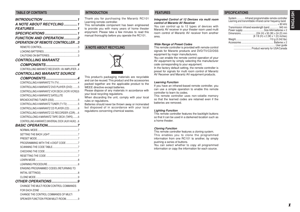 Marantz RC101 User Manual | Page 4 / 15