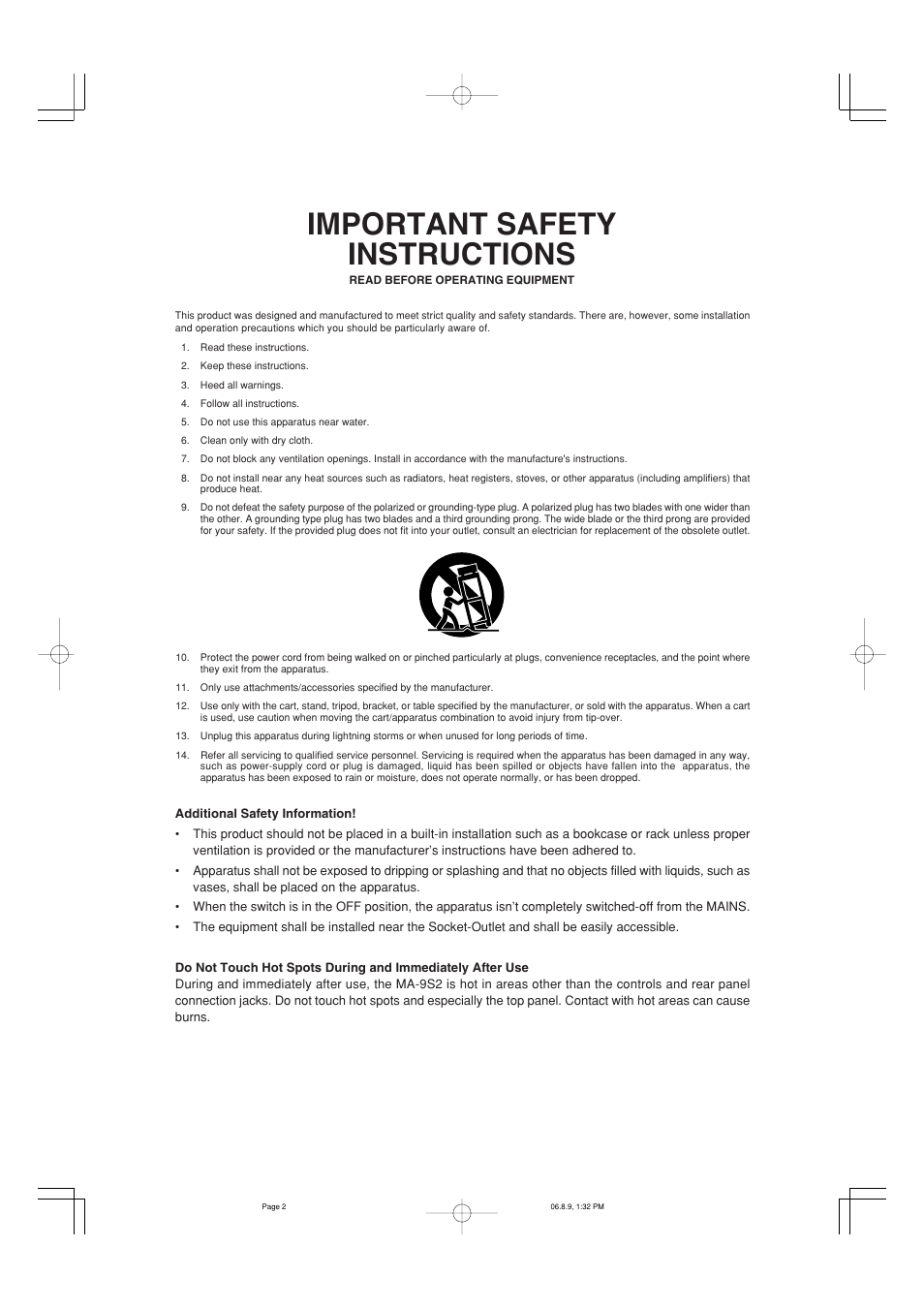 Important safety instructions | Marantz MA-9S2 User Manual | Page 3 / 19