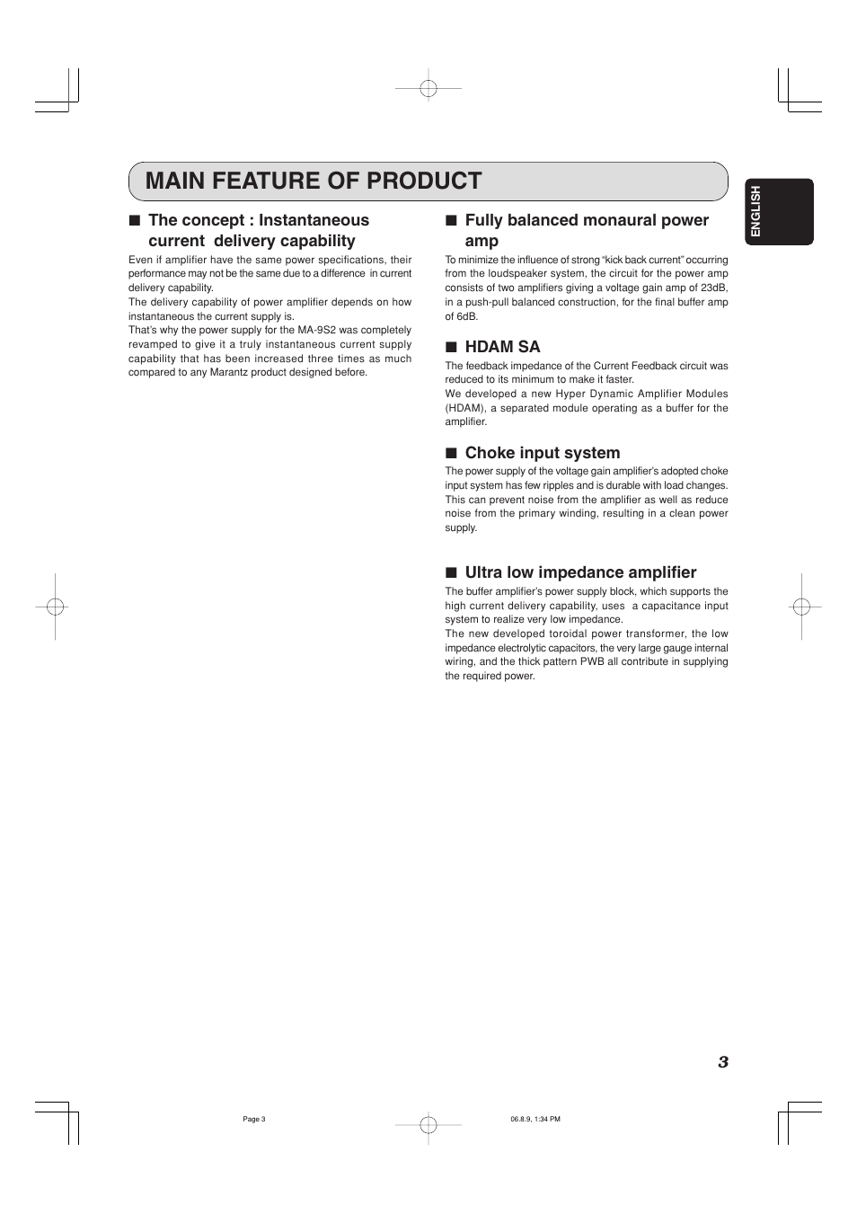 Main feature of product | Marantz MA-9S2 User Manual | Page 7 / 19