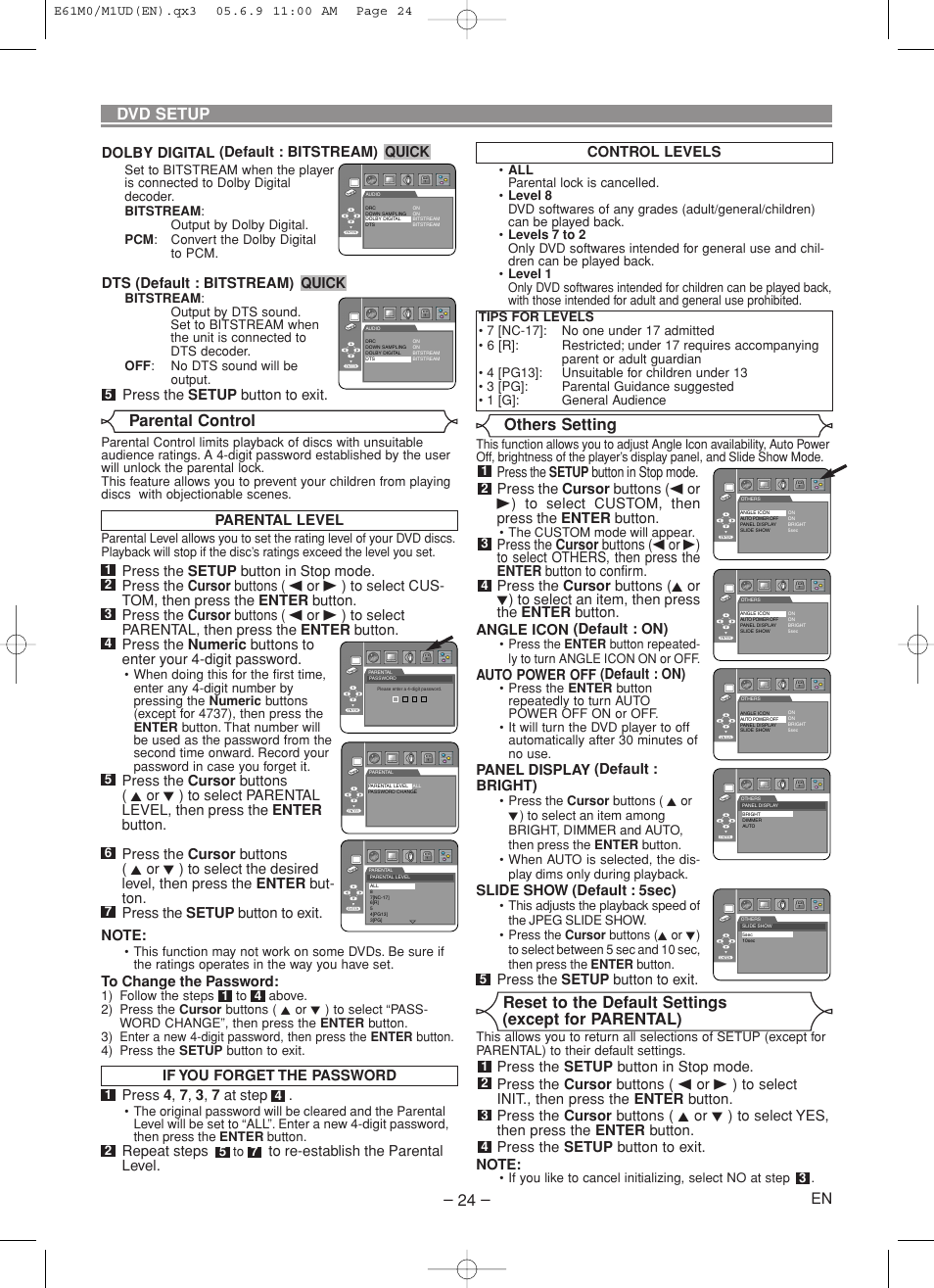 Dvd setup, Parental control, Others setting | Marantz DV4600 User Manual | Page 24 / 28