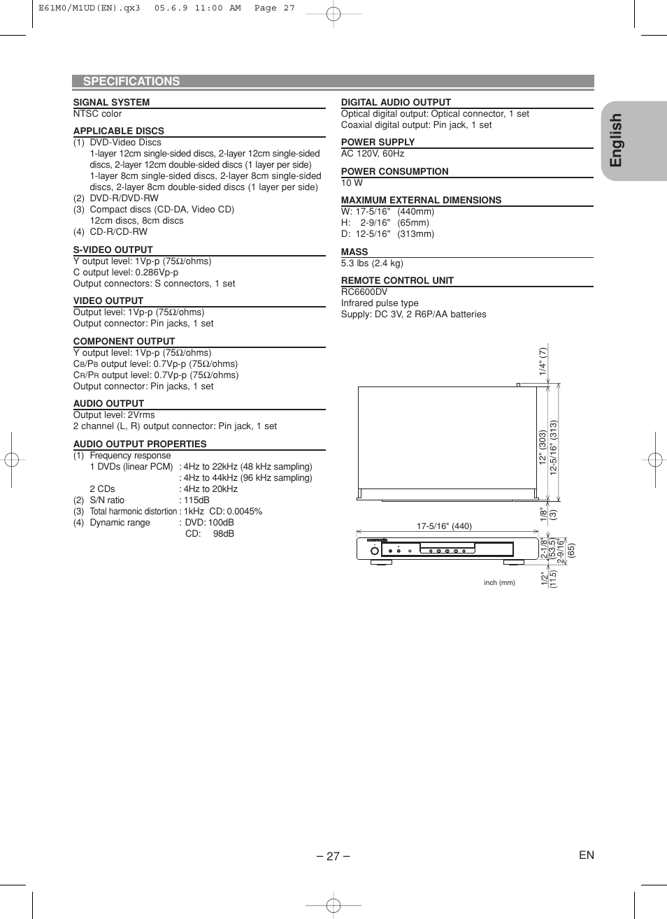 English | Marantz DV4600 User Manual | Page 27 / 28