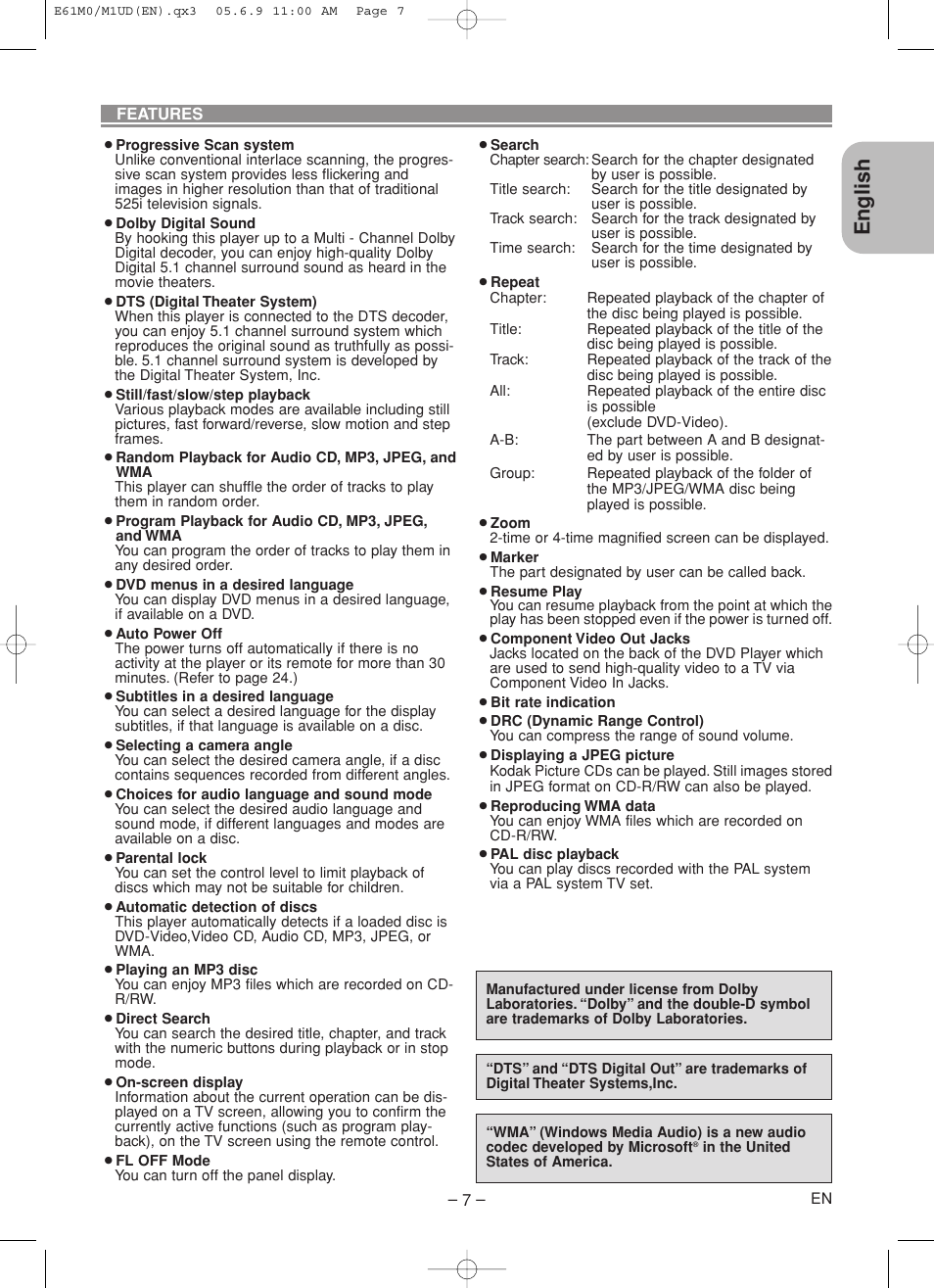 English | Marantz DV4600 User Manual | Page 7 / 28