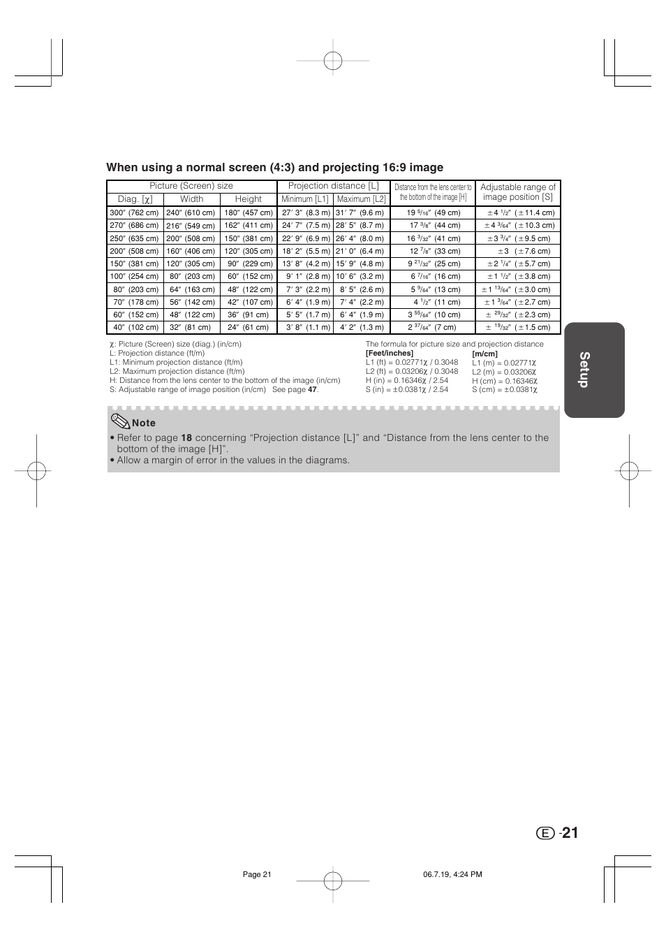 Setup | Marantz VP4001 User Manual | Page 22 / 66