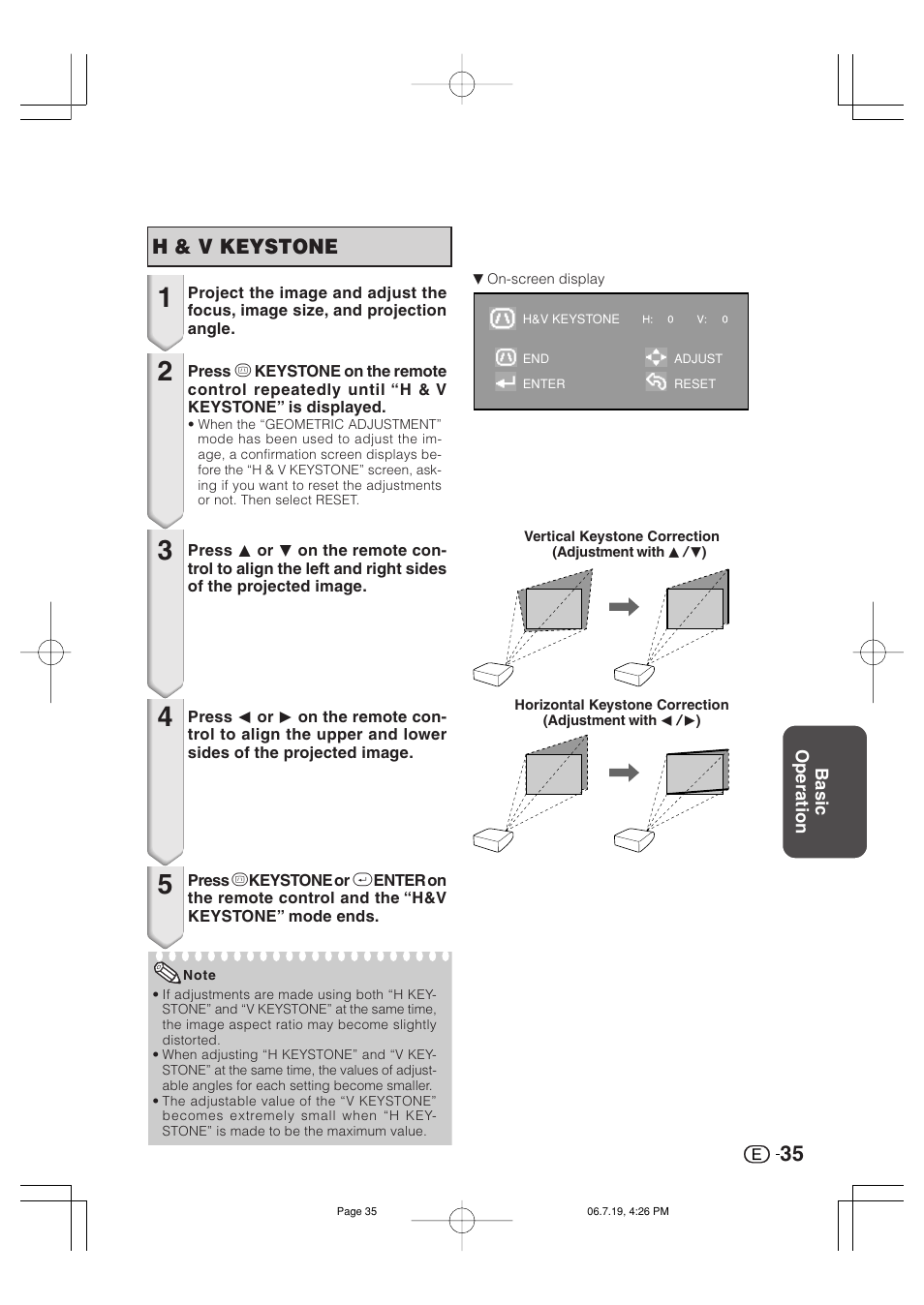 H & v keystone | Marantz VP4001 User Manual | Page 36 / 66