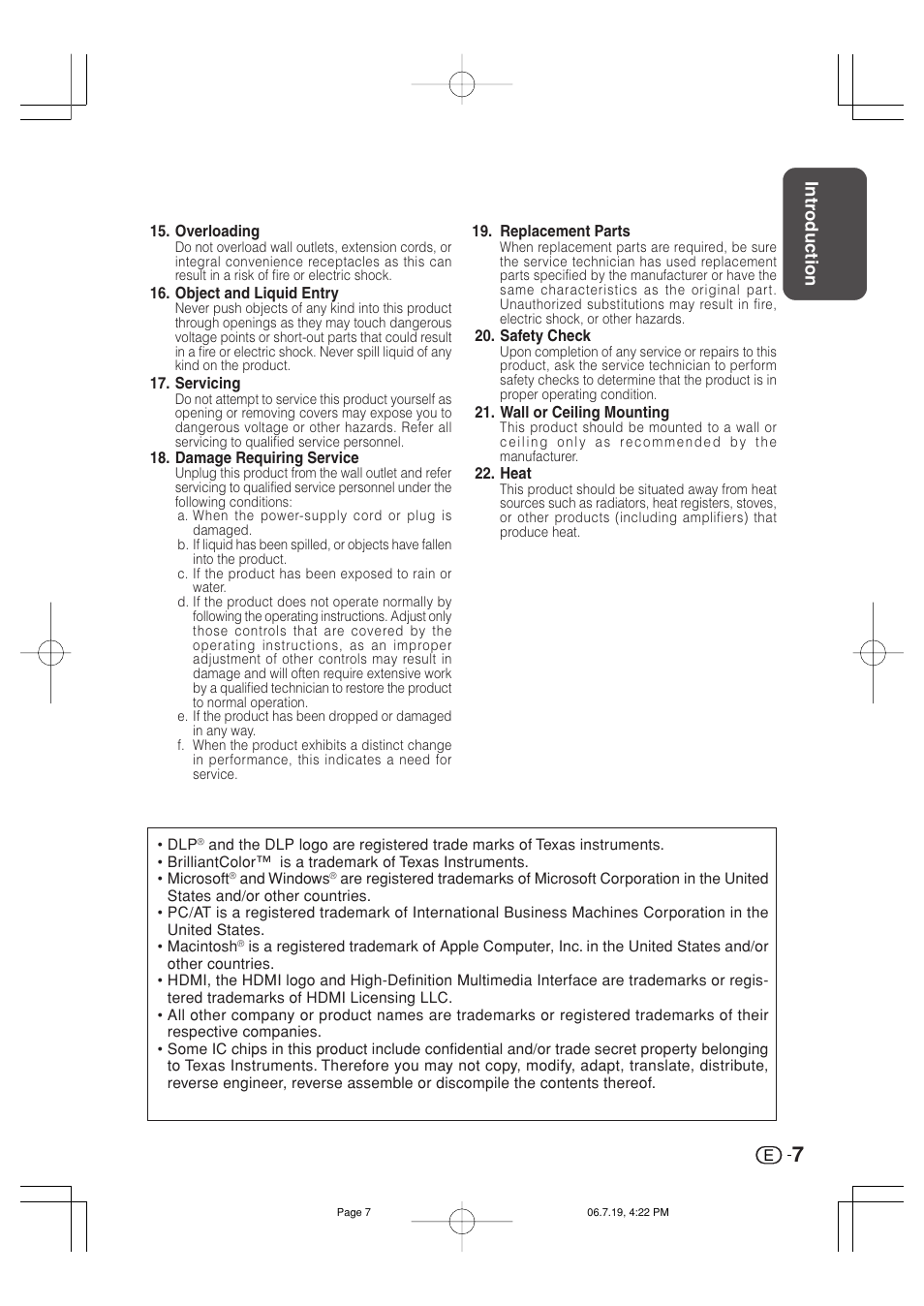 Intr oduction | Marantz VP4001 User Manual | Page 8 / 66