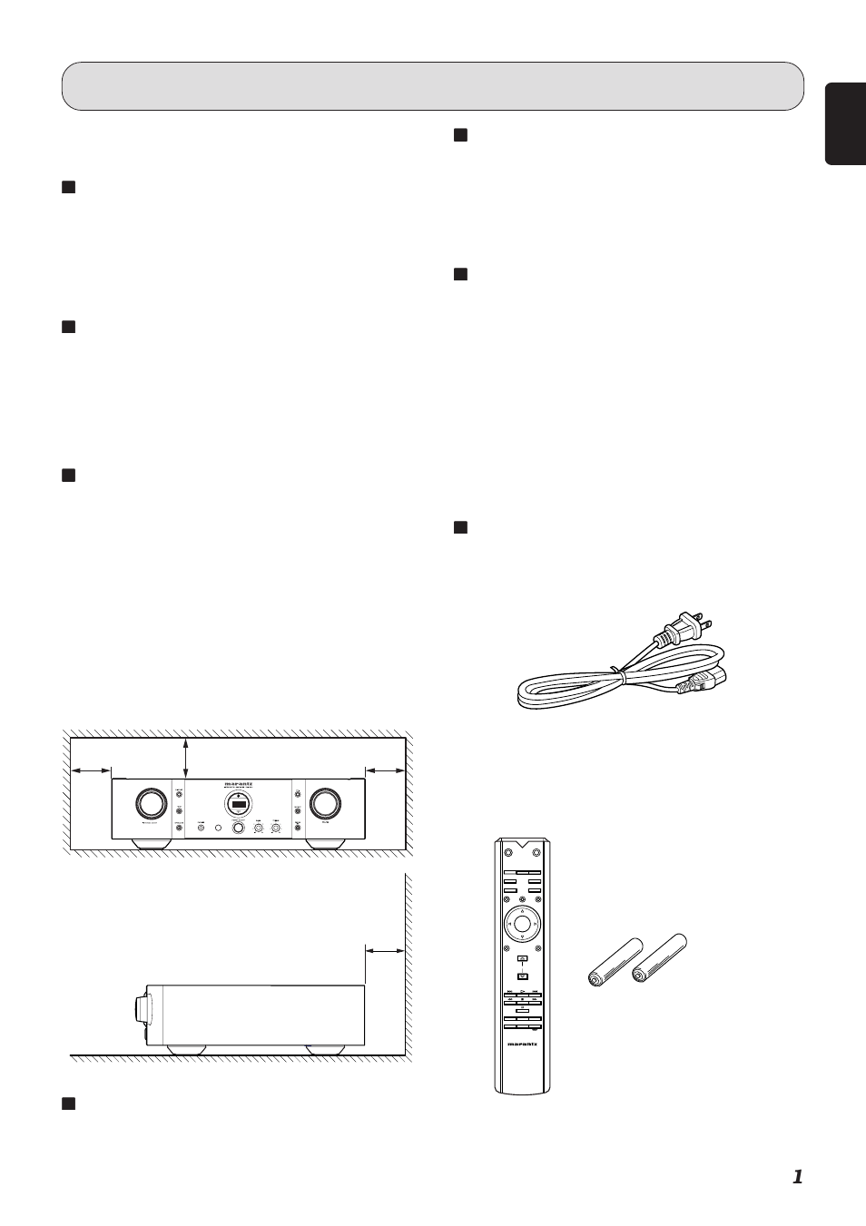 Before use, 77 battery handling, 77 accessories check | 77 equipment mains working setting, 77 copyright, 77 do not locate in the following places, 77 keep objects off | Marantz Reference Series PM-15S1 User Manual | Page 5 / 28