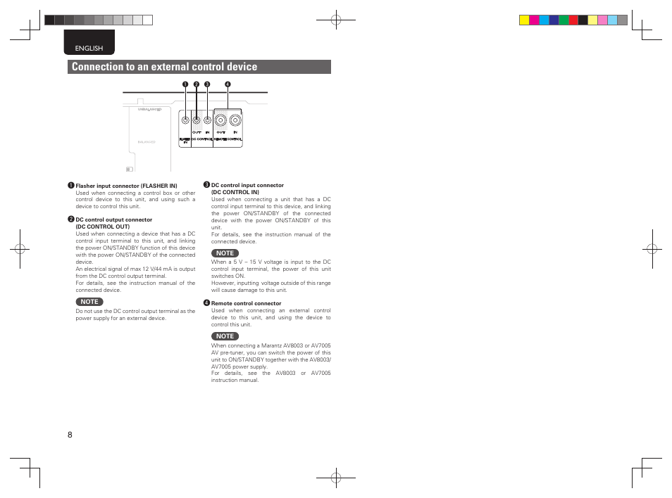Connection to an external control device | Marantz 5411 10586 001M User Manual | Page 12 / 18