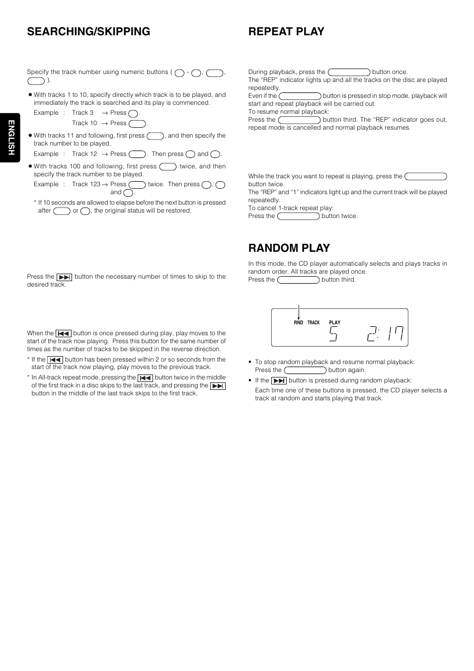 Searching/skipping, Repeat play, Random play | Track repeat (repeated playback of one track only) | Marantz 6264 User Manual | Page 10 / 13