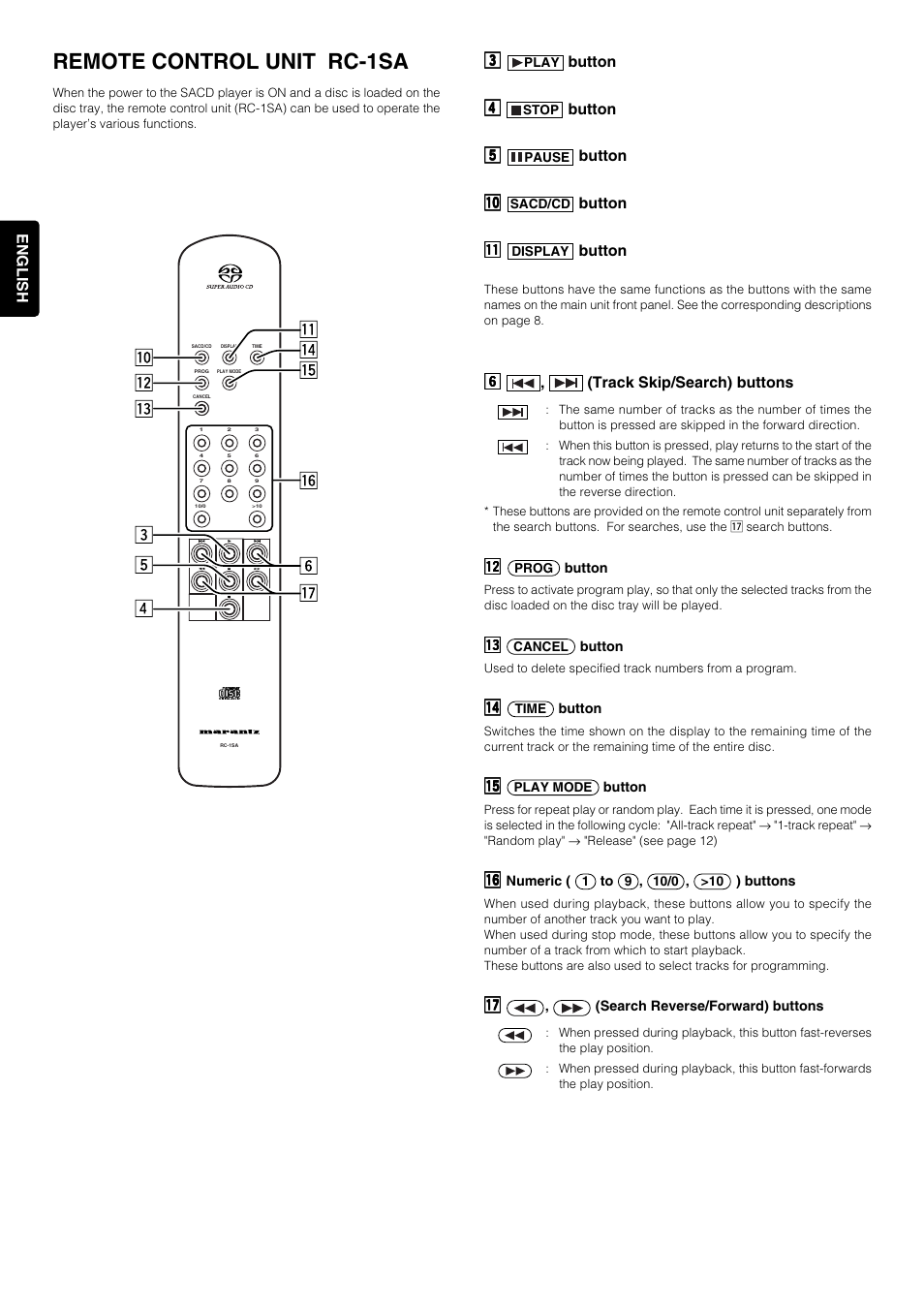 Remote control unit rc-1sa | Marantz 6264 User Manual | Page 8 / 13