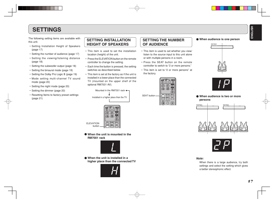 Settings | Marantz ES7001 User Manual | Page 19 / 25