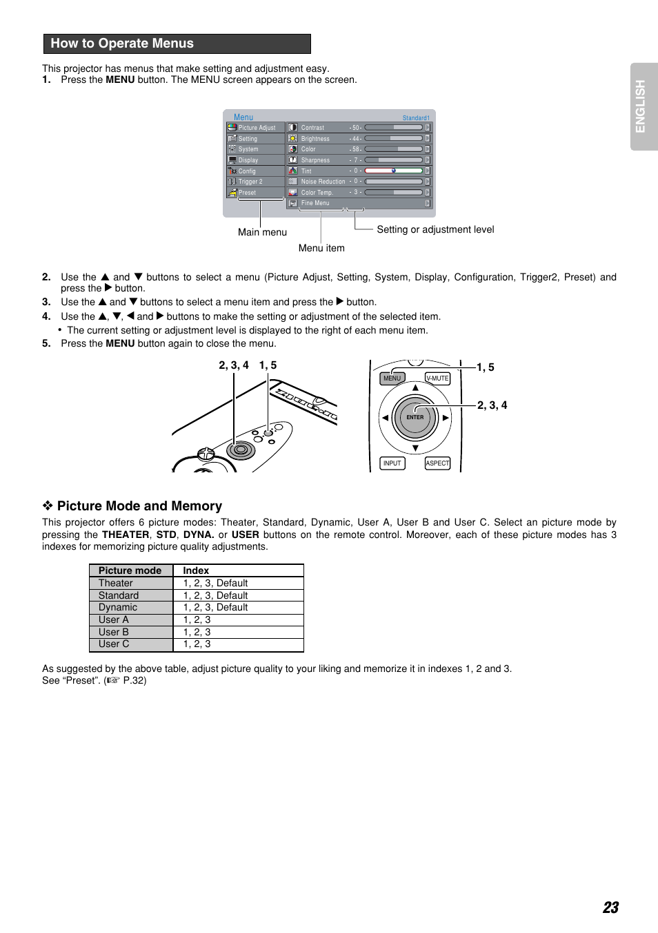 How to operate menus, English | Marantz DLPTM VP-12S3/VP-12S3L User Manual | Page 29 / 50