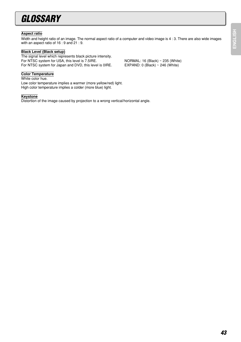 Glossary | Marantz DLPTM VP-12S3/VP-12S3L User Manual | Page 49 / 50