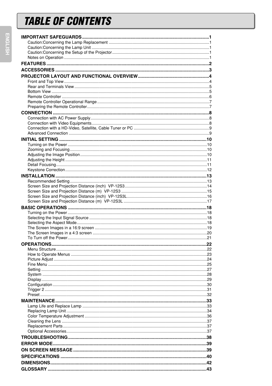 Marantz DLPTM VP-12S3/VP-12S3L User Manual | Page 6 / 50