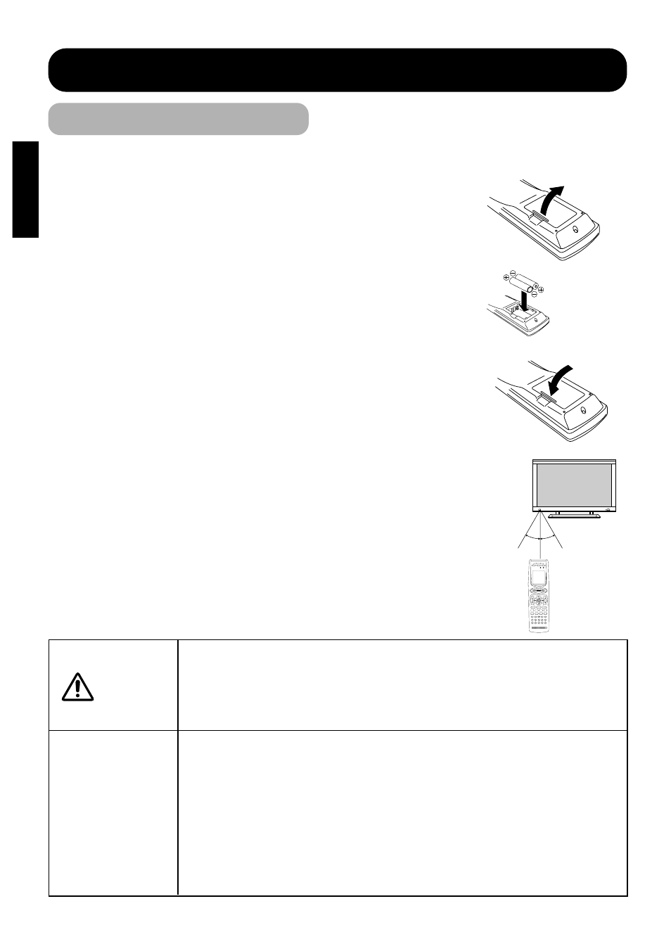 Installation instructions (continued), Loading batteries, Handling the remote controller | English, Cautions, Tips, Do not drop or impact the remote controller | Marantz PD4298HD s User Manual | Page 18 / 39