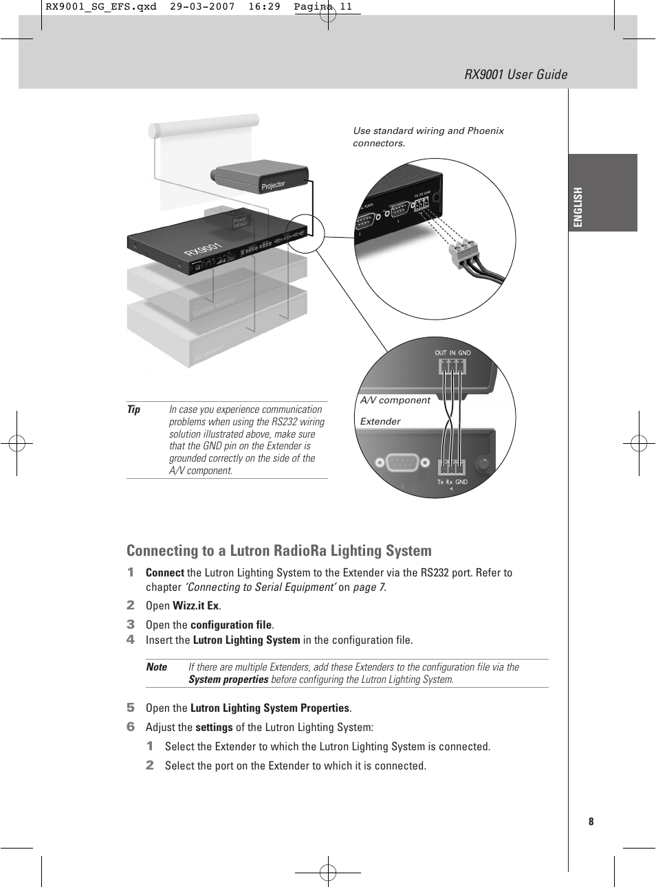 Connecting to a lutron radiora lighting system | Marantz RX9001 User Manual | Page 11 / 25