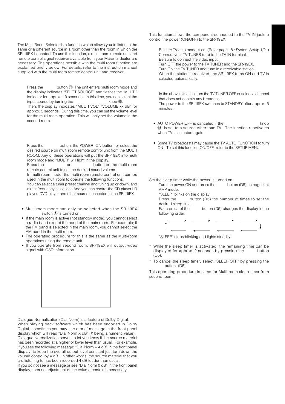 Other functions, Multi room selector, Tv auto on/off function | Surround modes, English, Setting the sleep timer (only remote control unit) | Marantz SR-18EX User Manual | Page 26 / 47