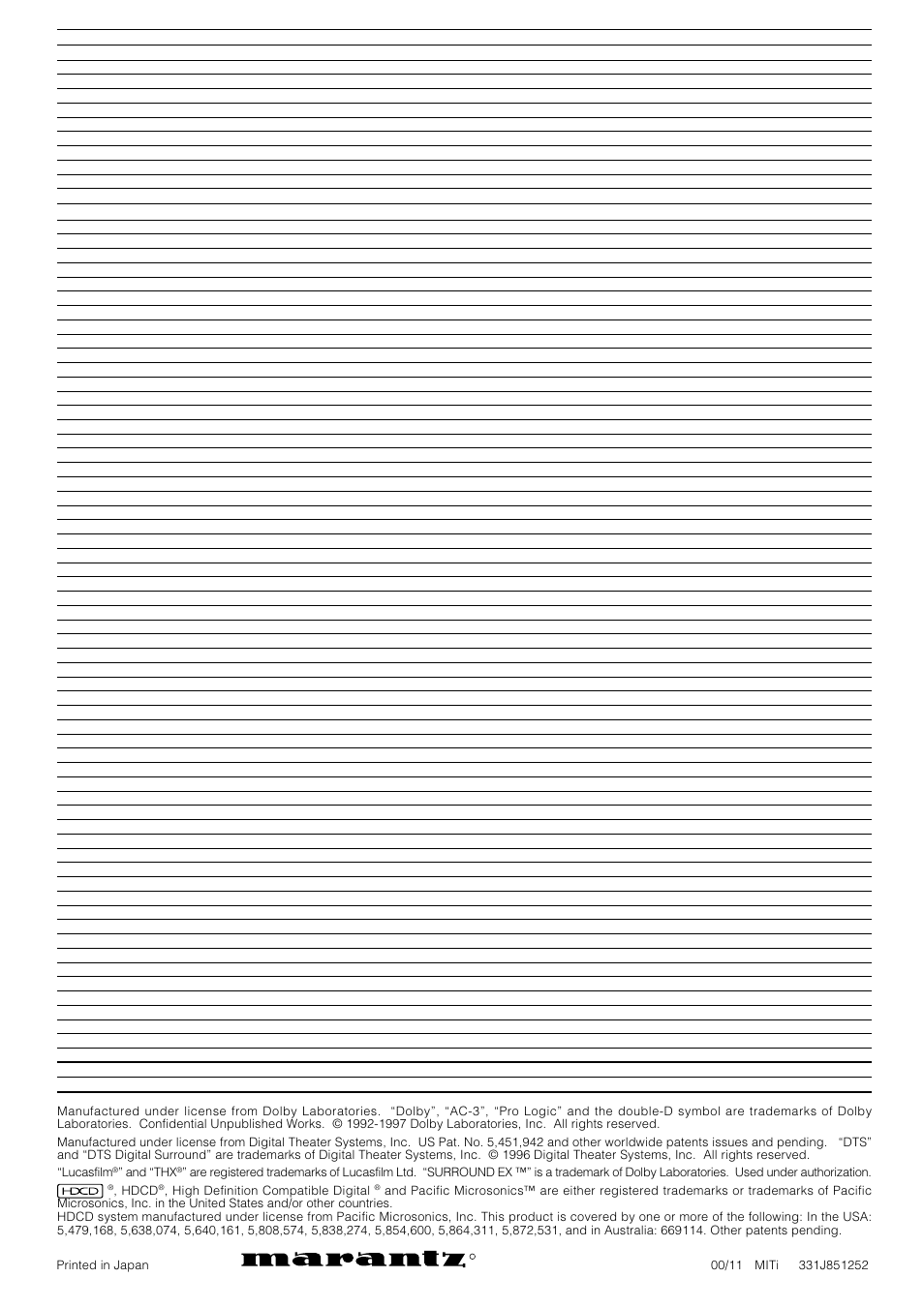 Is a registered trademark | Marantz SR-18EX User Manual | Page 47 / 47