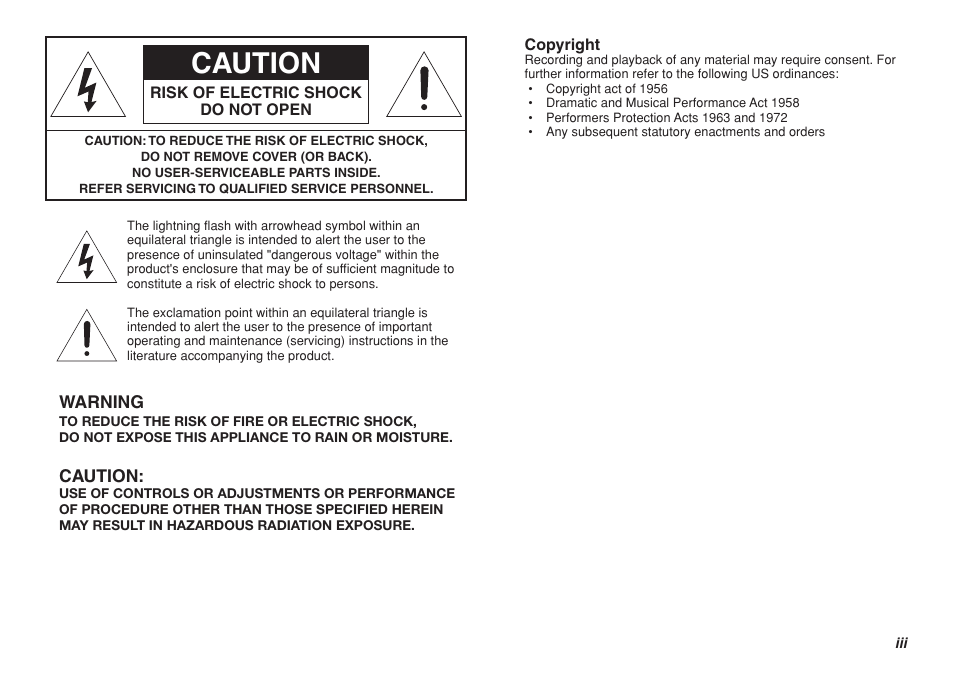 Caution | Marantz Professional PMD661 User Manual | Page 2 / 76