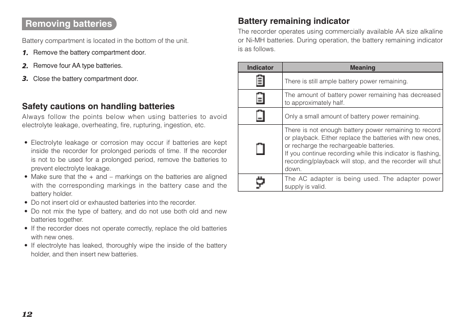 12 removing batteries | Marantz Professional PMD661 User Manual | Page 21 / 76