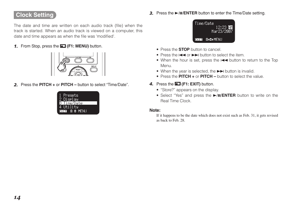 14 clock setting | Marantz Professional PMD661 User Manual | Page 23 / 76