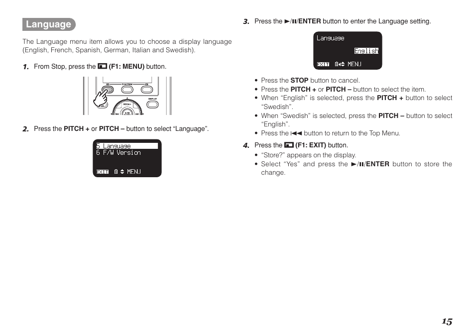 15 language | Marantz Professional PMD661 User Manual | Page 24 / 76