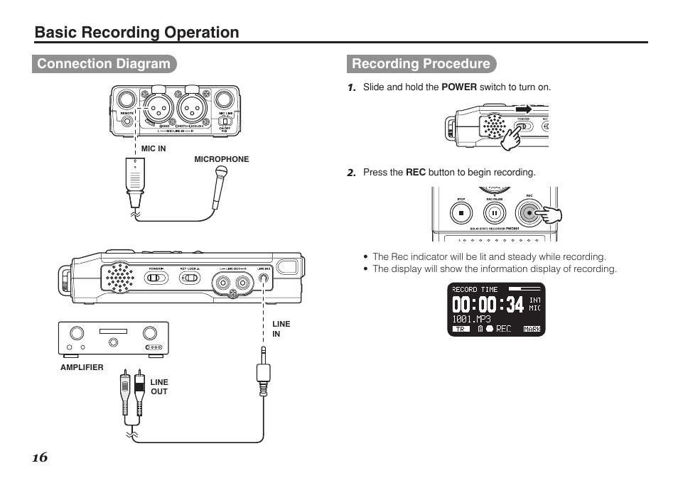 Basic recording operation, Connection diagram, Recording procedure | Marantz Professional PMD661 User Manual | Page 25 / 76