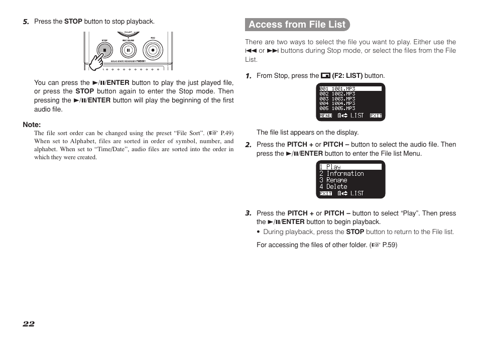 Access from file list | Marantz Professional PMD661 User Manual | Page 31 / 76