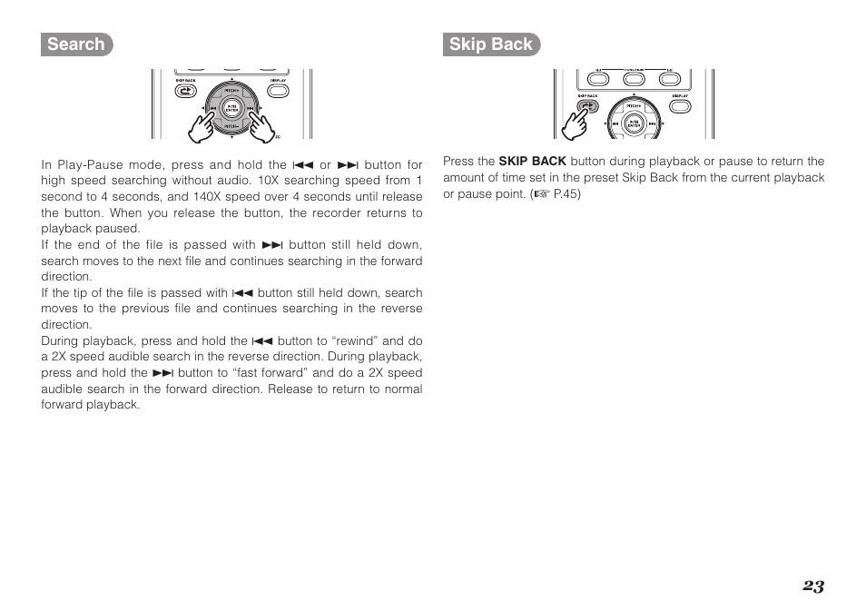 23 search, Skip back | Marantz Professional PMD661 User Manual | Page 32 / 76