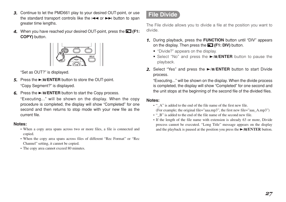 File divide | Marantz Professional PMD661 User Manual | Page 36 / 76
