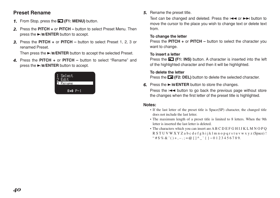 Preset rename | Marantz Professional PMD661 User Manual | Page 49 / 76